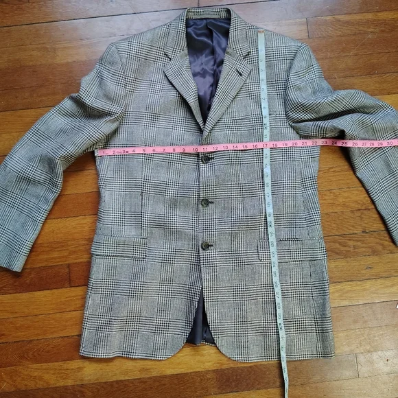 Burberry Men's Silk Linen Wool 3-Button Blazer Brown Tan Houndstooth Plaid 44L